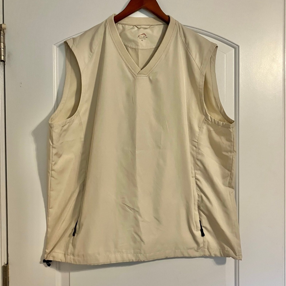 Acuity V Neck Golf Windbreaker‎ Vests Beige 2 Pockets Size X-Large